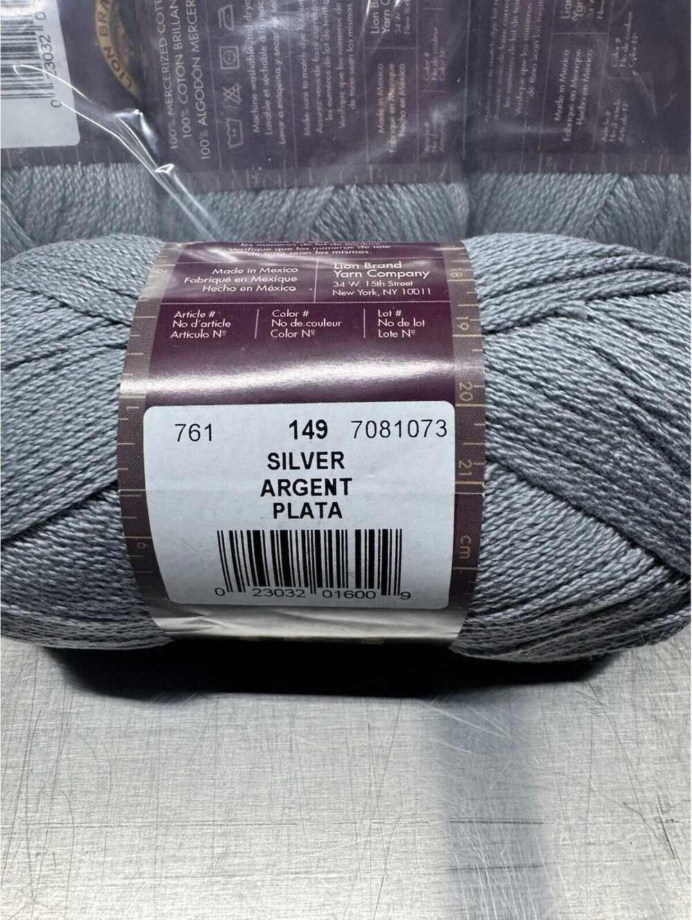Lion Brand 24/7 Cotton Yarn Color 149 Silver 4 Skein Lot